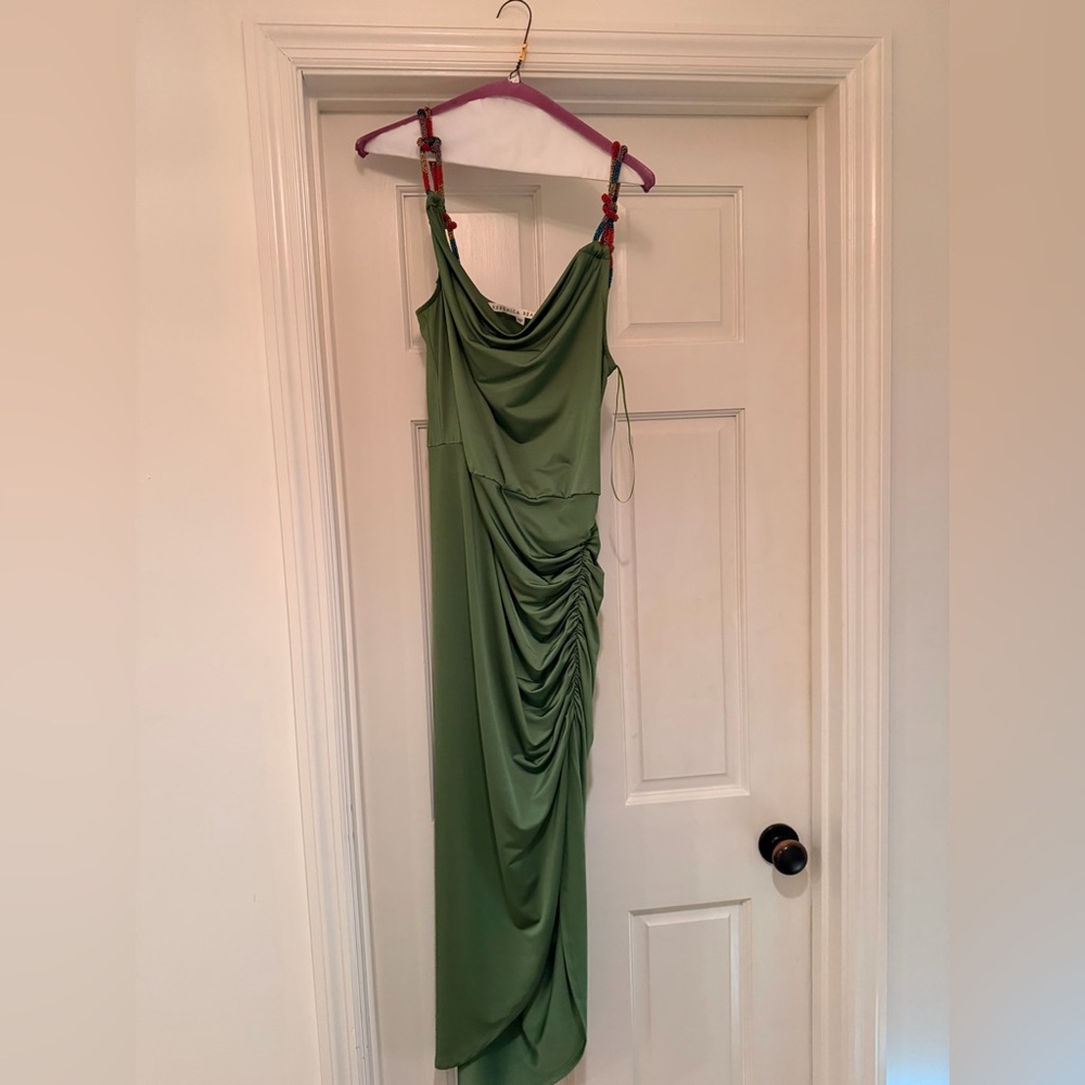 Veronica Beard Green Midi Dress with Colorful Beaded Straps